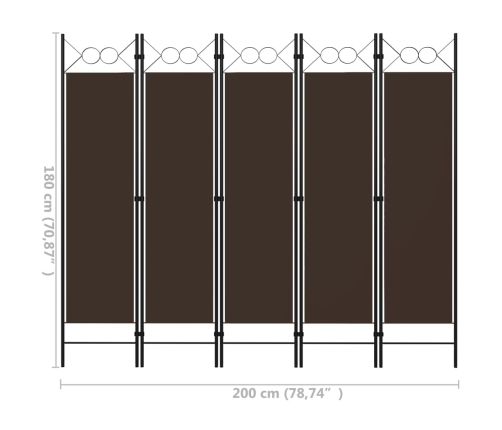 Biombo divisor de 5 paneles marrón 200x180 cm