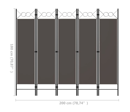 Biombo divisor de 5 paneles gris antracita 200x180 cm