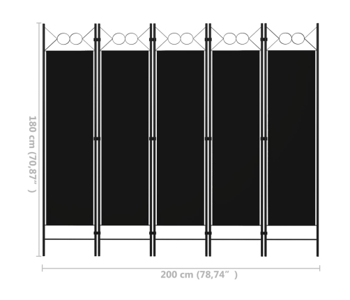 Biombo divisor de 5 paneles negro 200x180 cm