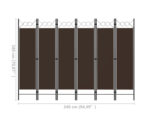 Biombo divisor de 6 paneles marrón 240x180 cm