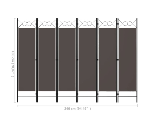 Biombo divisor de 6 paneles gris antracita 240x180 cm