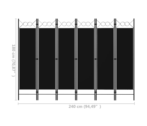 Biombo divisor de 6 paneles negro 240x180 cm