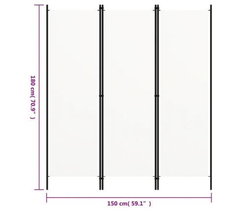 Biombo divisor de 3 paneles blanco 150x180 cm