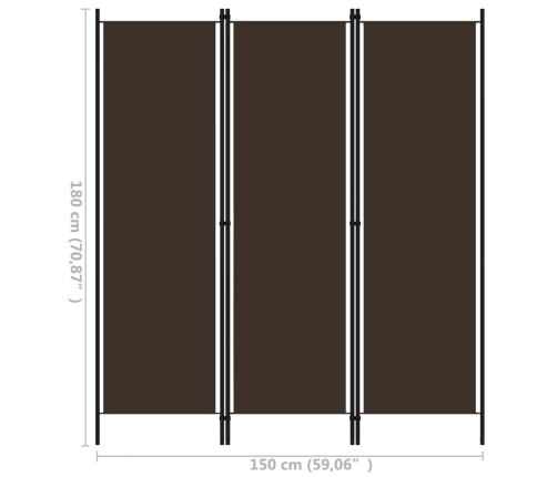 Biombo divisor de 3 paneles marrón 150x180 cm