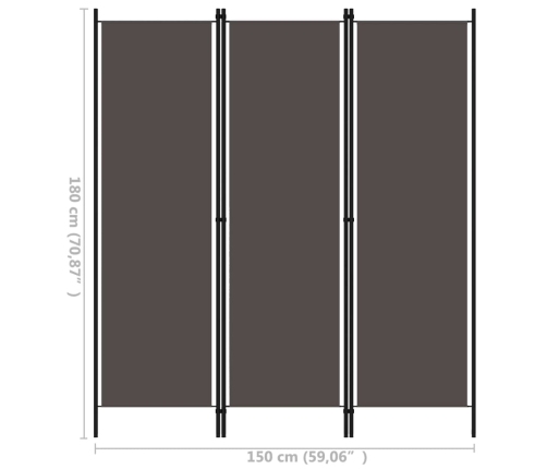 Biombo divisor de 3 paneles gris antracita 150x180 cm