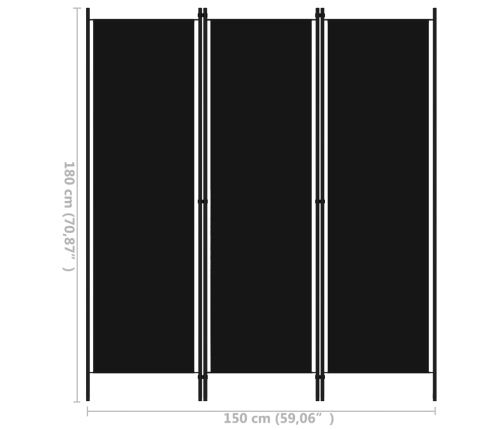 Biombo divisor de 3 paneles negro 150x180 cm