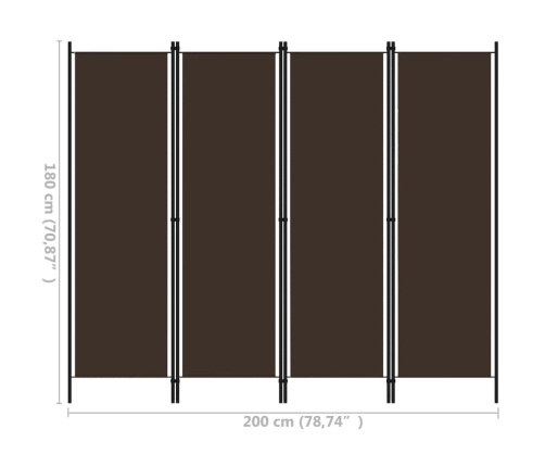 Biombo divisor de 4 paneles marrón 200x180 cm