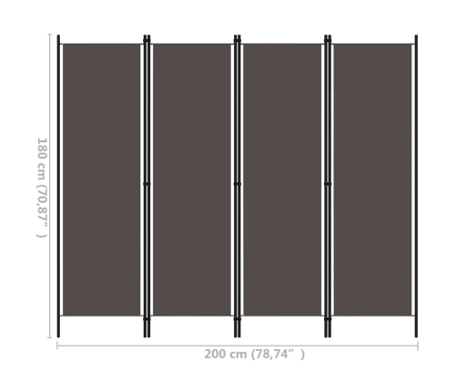 Biombo divisor de 4 paneles gris antracita 200x180 cm