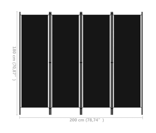 Biombo divisor de 4 paneles negro 200x180 cm