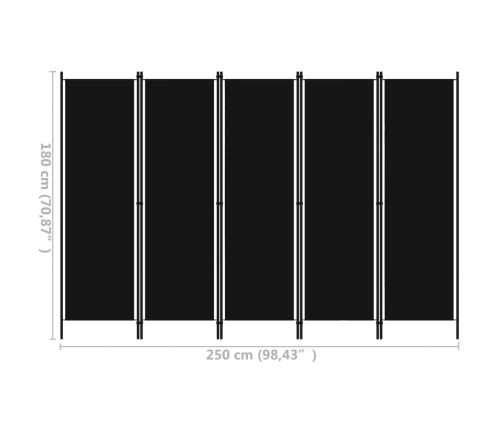 Biombo divisor de 5 paneles negro 250x180 cm