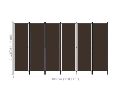 Biombo divisor de 6 paneles marrón 300x180 cm