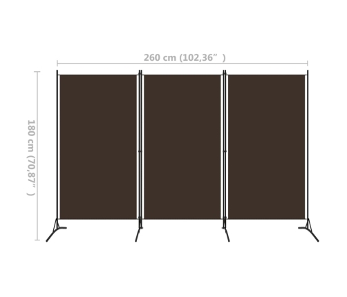 Biombo divisor de 3 paneles marrón 260x180 cm