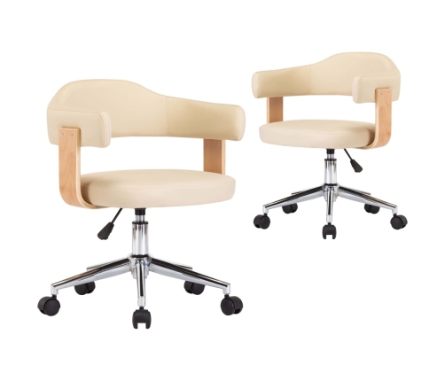 Sillas de comedor giratorias 2 unidades cuero sintético crema