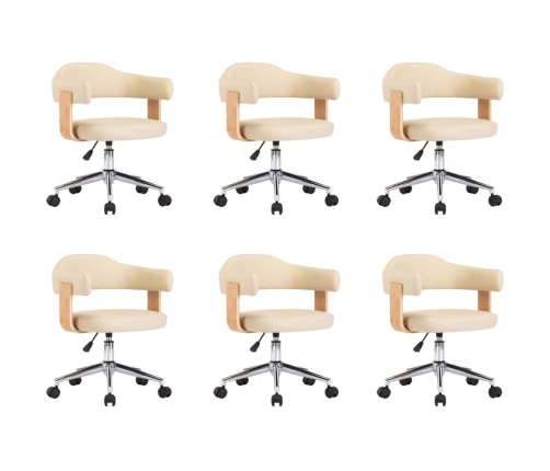 Sillas de comedor giratorias 6 unidades cuero sintético crema