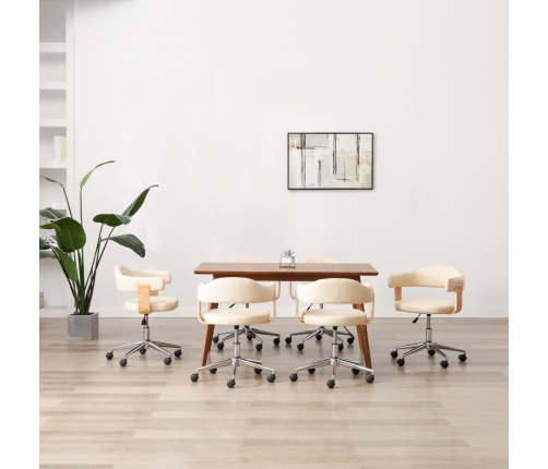 Sillas de comedor giratorias 6 unidades cuero sintético crema