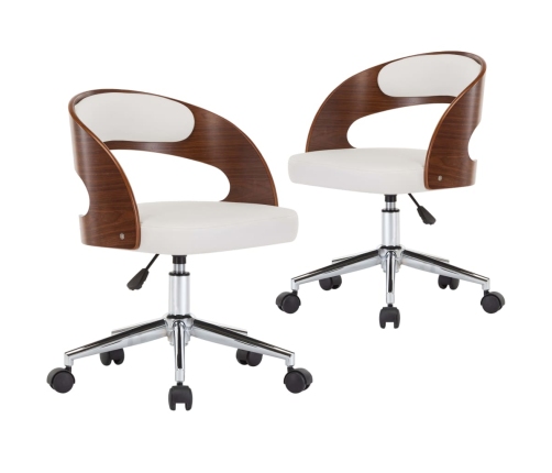 Sillas de comedor giratorias 2 uds madera curvada cuero blanco