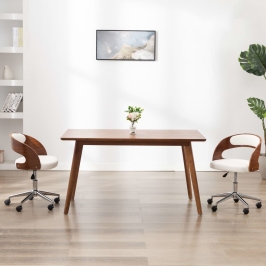 Sillas de comedor giratorias 2 uds madera curvada cuero blanco