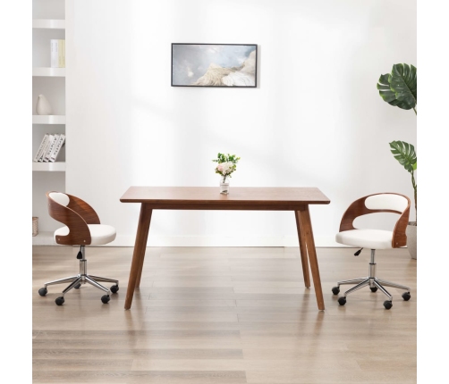 Sillas de comedor giratorias 2 uds madera curvada cuero blanco
