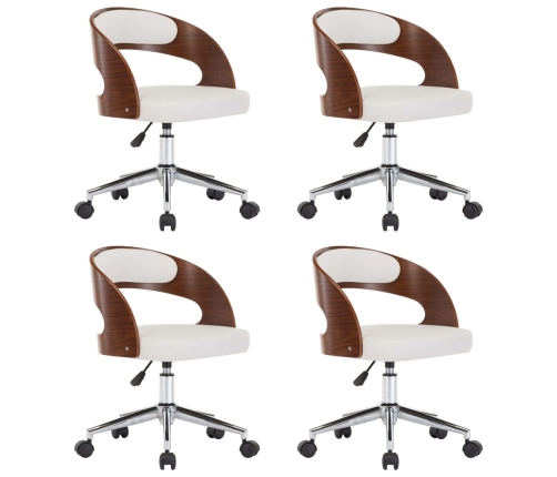 Sillas de comedor giratorias 4 uds madera curvada cuero blanco