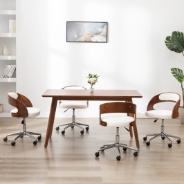 Sillas de comedor giratorias 4 uds madera curvada cuero blanco
