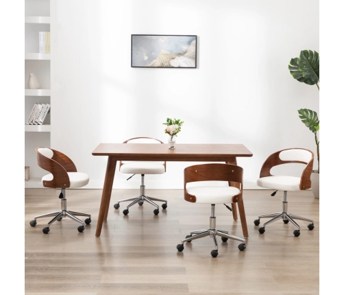 Sillas de comedor giratorias 4 uds madera curvada cuero blanco