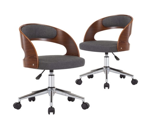 Sillas de comedor giratorias 2 uds madera curvada y tela gris