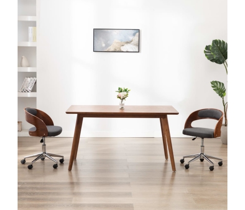 Sillas de comedor giratorias 2 uds madera curvada y tela gris