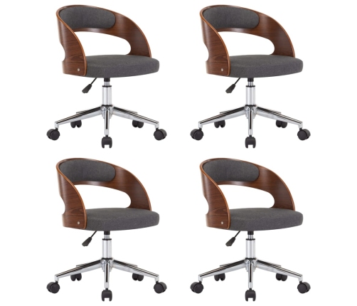 Sillas de comedor girartorias 4 uds madera curvada y tela gris