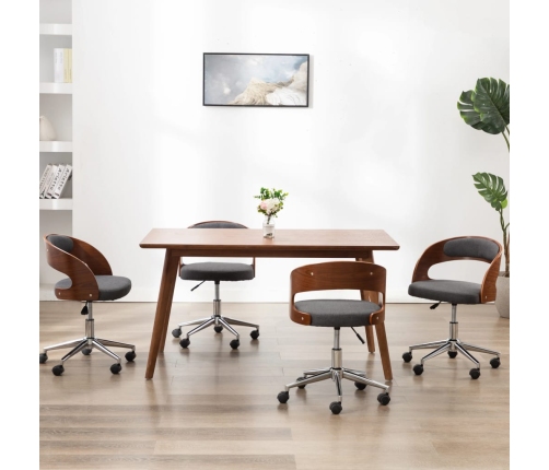 Sillas de comedor girartorias 4 uds madera curvada y tela gris