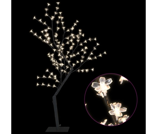 Árbol de Navidad 128 LEDs blanco cálido flores de cerezo 120 cm