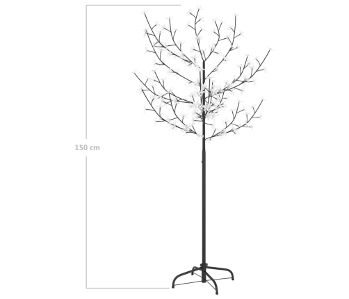 Árbol de Navidad 120 LEDs blanco cálido flores de cerezo 150 cm