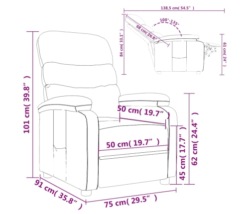 Sillón reclinable de tela crema