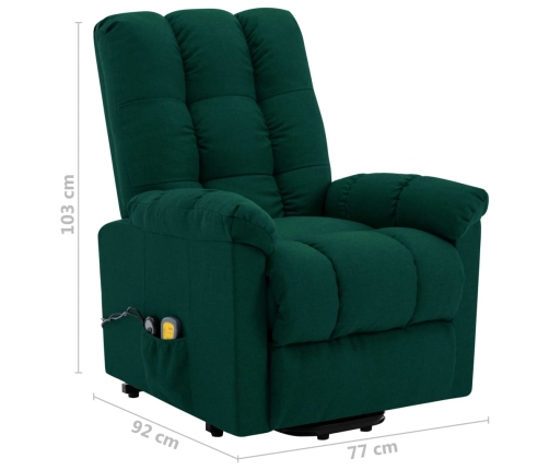 Sillón de masaje elevable tela verde oscuro