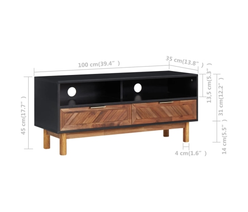 Mueble para TV de madera maciza de acacia y MDF 100x35x45 cm