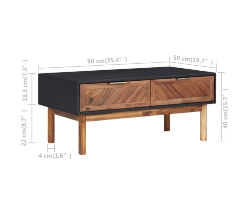 Mesa de centro de madera maciza de acacia y MDF 90x50x40 cm