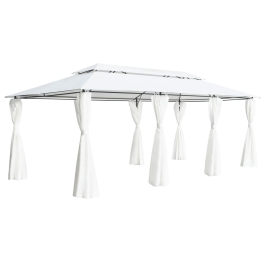 Cenador con cortinas 600x298x270 cm blanco 180g/m²