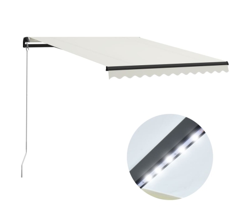 Toldo retráctil manual con LED crema 300x250 cm