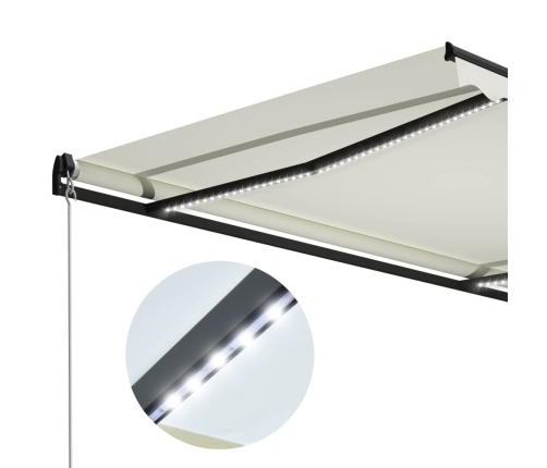 Toldo retráctil manual con LED crema 300x250 cm