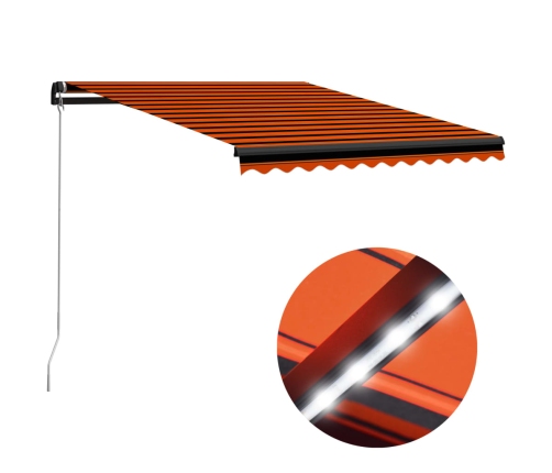 Toldo retráctil manual con LED naranja y marrón 300x250 cm