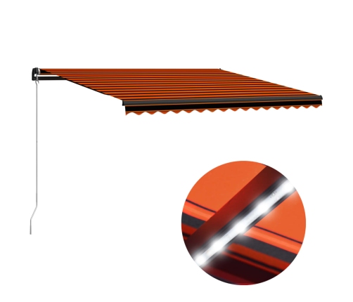 Toldo manual retráctil con LED naranja y marrón 400x300 cm