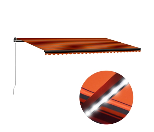 Toldo manual retráctil con luz LED naranja y marrón 600x300 cm