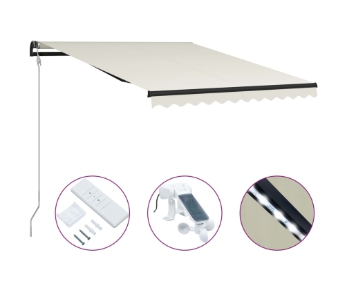 Toldo retráctil sensor de viento y LED color crema 300x250 cm