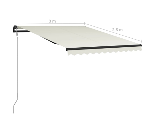 Toldo retráctil sensor de viento y LED color crema 300x250 cm