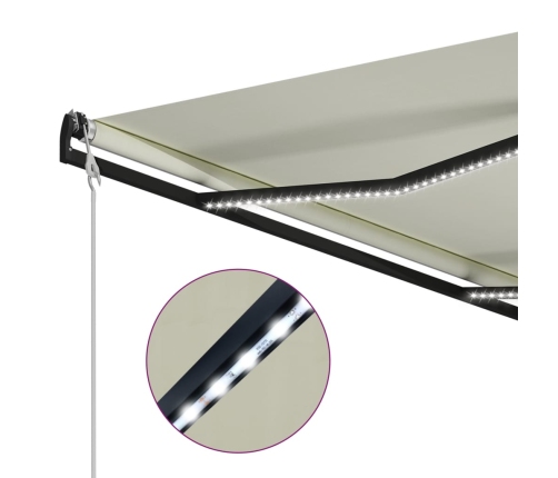 Toldo retráctil sensor de viento y LED color crema 300x250 cm