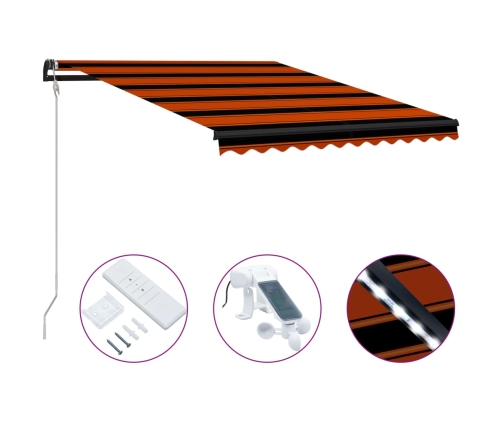 Toldo retráctil sensor de viento LED naranja y marrón 350x250cm