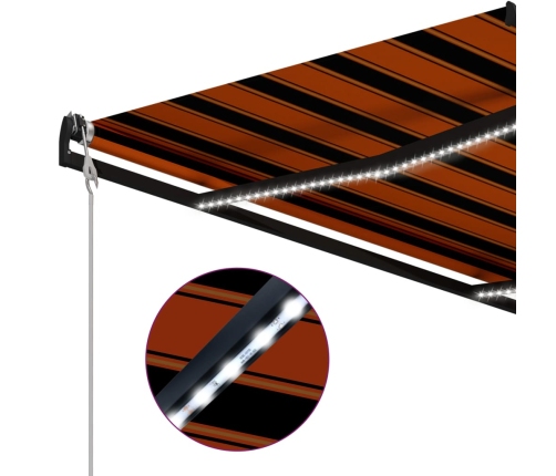 Toldo retráctil sensor de viento LED naranja y marrón 350x250cm