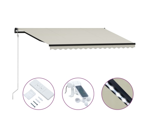 Toldo retráctil sensor de viento y LED color crema 400x300 cm