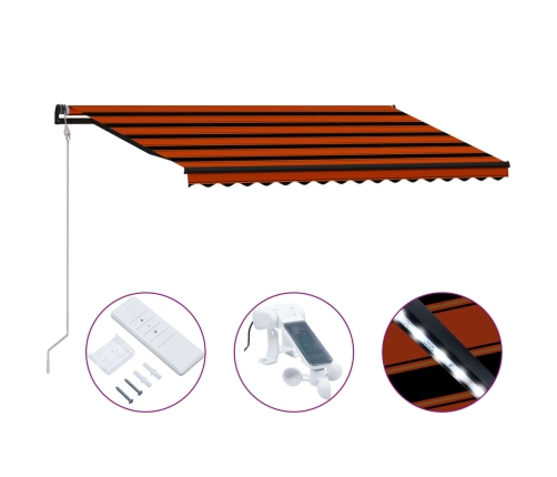 Toldo retráctil sensor de viento y LED naranja marrón 450x300cm