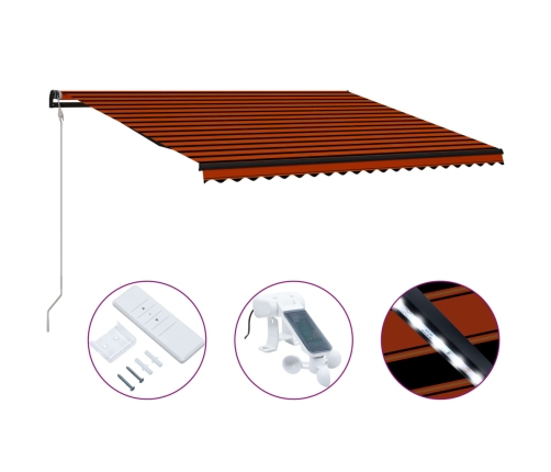 Toldo retráctil sensor de viento y LED naranja marrón 500x300cm