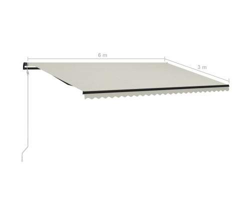 Toldo retráctil sensor de viento y LED color crema 600x300 cm